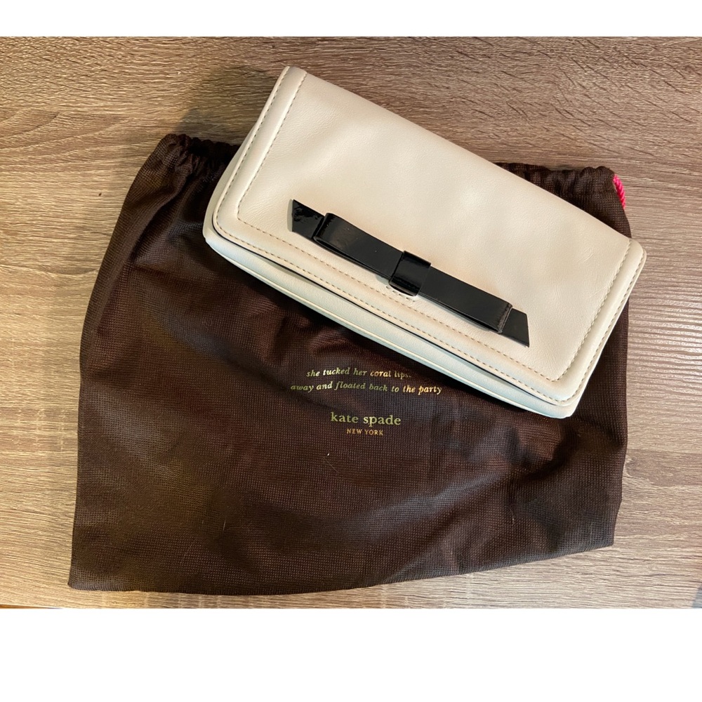 Kate Spade White Clutch with Black Bow
